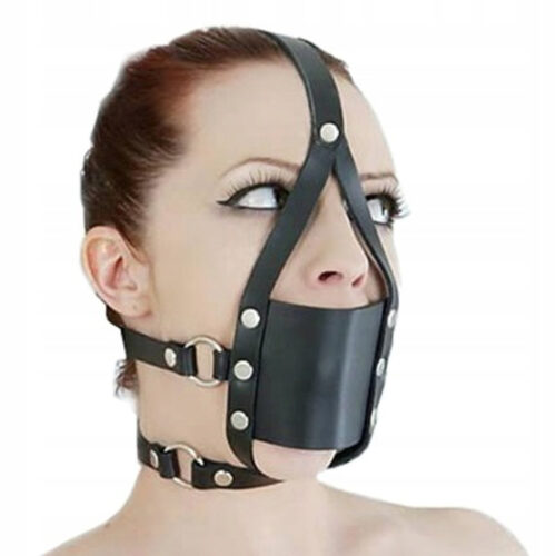 Skórzana MASKA Z KNEBLEM Uprząż BDSM