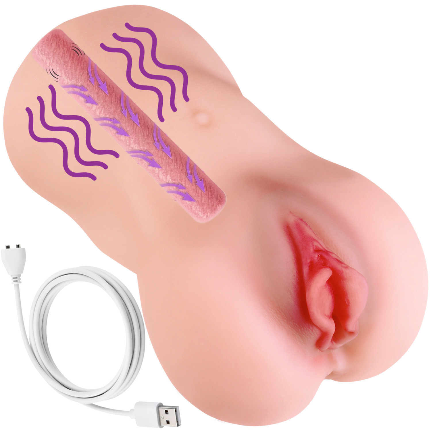 Masturbator Sztuczna Pochwa z Wibracjami USB Wagina Anus Wibrator 800g - obrazek 10