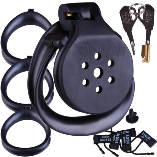 Czarny Mini Pas Cnoty Typu Flat Klatka + 4 Pierścienie