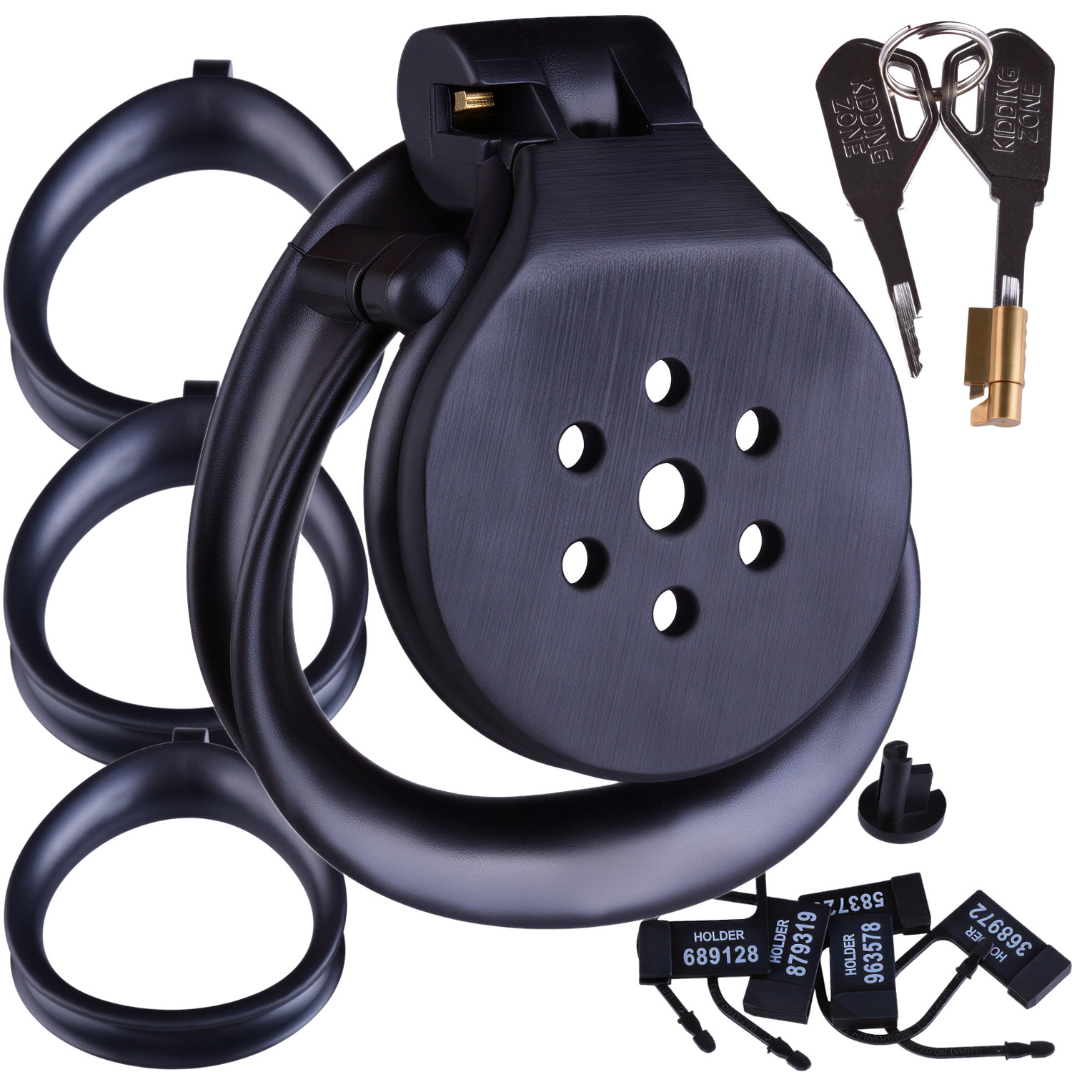 Czarny Mini Pas Cnoty Typu Flat Klatka + 4 Pierścienie