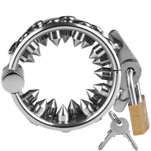 Metalowy Pierścień Na Penisa Jądra z Kolcami i Kłódką