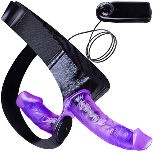 Wibrujący Penis Strap On Dwa Dilda z Wibratorem i Pilotem